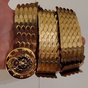 New Gold Lion Head Metal Stretchy Belt Total Length 26" Fits From M Up To Xl